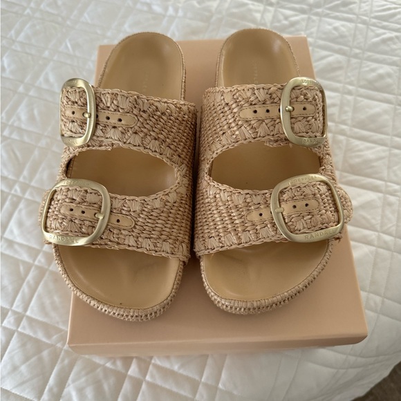 Loeffler Randall Tan Sandals with Gold Buckles - Picture 2 of 4